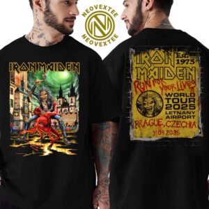 Iron Maiden Run For Your Lives 2025 Tour Prague Tee In Czechia At Letnany Airport On May 31 2025 Two Sided Print Unisex T-Shirt