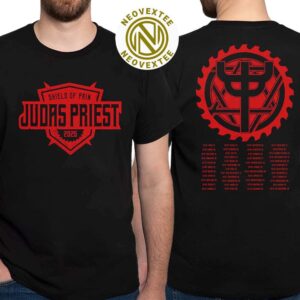 Judas Priest Shield of Pain Tour 2025 Merchandise With Tour Dates List Two Sided Print Black T-Shirt